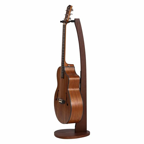 Nefelibata Holz-Gitarrenständer - Handgefertigte Deutsche Esche Massiv Halbgekrümmt Design Holzständer Boden, Am besten für Akustische Gitarren, Klassische Gitarren, Banjos, Mandolinen(Dunkelbraun)