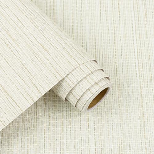 Arthome Vinilo Adhesivo Muebles 44cmx3m Beige Lino Grasscloth Texturizado Papel Pintado,Autoadhesivo Removible Contacto Papel Adhesivo para Dormitorio Estar Armario,Revestimiento mural adhesivo