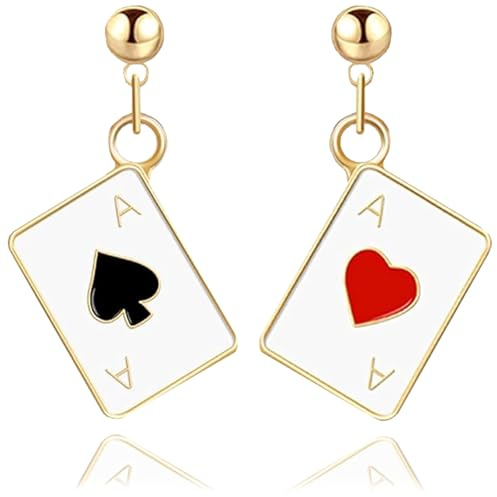 Ohrringe Spielkarten, Ohrringe Kartenspiel, Poker Ohrringe für Frauen, Poker Shaped Ohrstecker, Rote Herzen Pik Ohrring, Lustige Ohrringe für Frauen, Geburtstags und Feiertagsgeschenke für Frauen