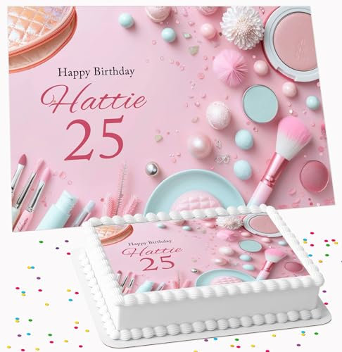 PINK MAKEUP BIRTHDAY PARTY PERSONALISED ICING EDIBLE LARGE CAKE TOPPER DECORATION SUITABLE FOR USE ON COSTCO CAKE R3-272