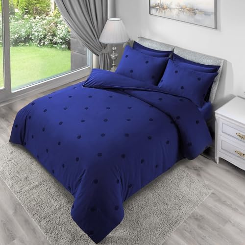 LYMA Bedding Duvet Cover Set Super King Spot Tufted, OEKO-TEX Certified, Ultra Soft NanoPlush Double Brushed Quick Dry & Button Closure, Wrinkle Fade Resistant Quilt Cover with Pillowcases (Navy)