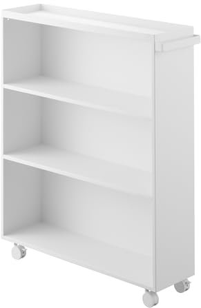 Yamazaki 1485 Tower Bücherwagen, weiß, Stahl/Nylon, minimalistisch, 15,6 x 59 x 70 cm