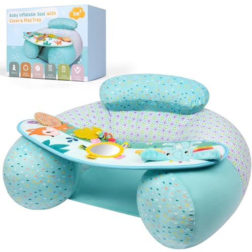 Alaoo Aufblasbarer Babystuhl, Babyschale für 3-36 Monate, tragbarer Säuglings-Luftpumpensitz, Babysitze zum Sitzen mit abnehmbarem Spieltablett, geeignet für drinnen und draußen