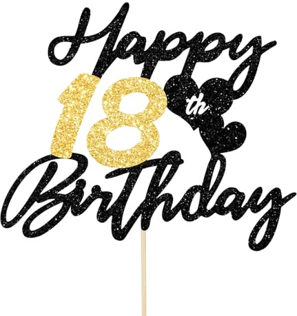Gleevio Tortendeko 18 Geburtstag Junge Mädchen,Happy 18th Birthday Kuchen Deko,Cake Topper 18 Geburstag Deko, Alles Gute zum Geburtstag 18 Jahre Tortendeko,2007 Kuchen Topper Weite 16cm Schwarz Gold