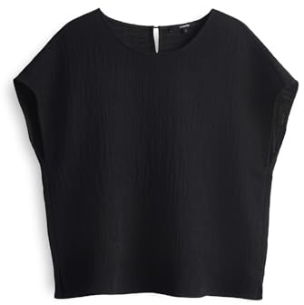 someday Damen Kurzarmbluse | ZLAMEA Regular Blusenshirt mit Crinkle Effekt Black, S