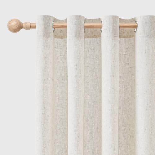 JIUZHEN Leinen Vorhänge Wohnzimmer Ösenvorhang Leinenoptik Gardine Halbtransparent Gardinen Beige Boho 2er Set H 225 x B 140 cm Gardine für Kinderzimmer Moderne Natur Vorhang, Leinen