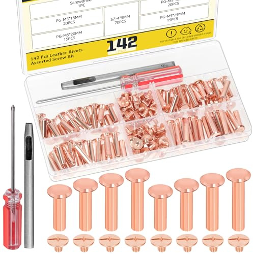 Mardatt Set di 70 viti Chicago in oro rosa, M5 x 15/18/20/25 mm, kit di viti in pelle, rivetti Chicago, viti per legare con strumenti di regolazione per cuoio artigianato, cintura, borsa scarpe
