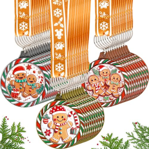 Cunno Weihnachtsmedaillen für Wettbewerbsspiel, 5,1 cm, Lebkuchen-Trophäe, Auszeichnungen mit 36 Bändern, Legierung, Weihnachtsmedaille, Winterpreise für Weihnachten, Party, Geburtstag, Feiern