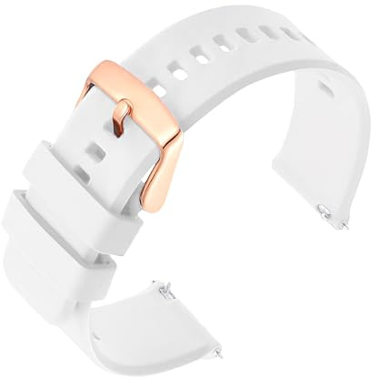 Générique Bracelet de Montre en Silicone, Souple, 20mm, très facilement interchangeable, Bleu avec Boucle couleur Or Rose,