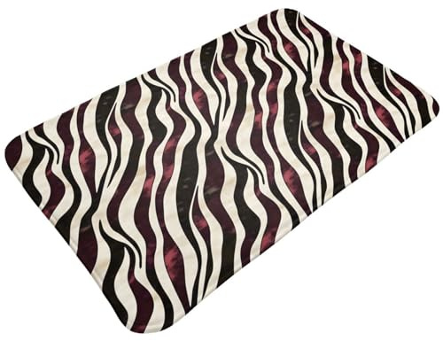 peiyeety Weinrote Badematten mit Zebramuster, 76 x 51 cm, saugfähig, rutschfest, maschinenwaschbar, für Bad