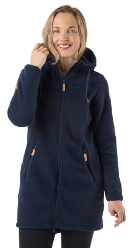 Swedemount Nordkap Fleecemantel Damen, Lang, mit Kapuze | Verstellbare Kapuze, Zwei-Wege-Reißverschluss, 2 Taschen, Stehkragen, Lange Kleidungsform