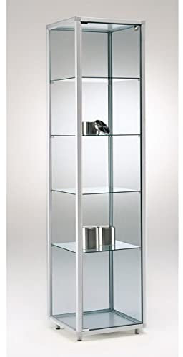 Produktvitrine & Standvitrine 41,5 x 41,5 x 183,5 cm – schmale Glasvitrine abschließbar – LED Beleuchtung – ideal für Ausstellungen, Messen & Geschäfte