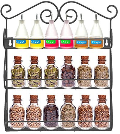Dazone® Gewürzregal 3 stufiges Metall Regal Küchen Organizer Set Gewürzständer Wand Metall Gewürzhalter Küchenregal für Küche, Schranktür, Deco, Badzimmer (Schwarz)