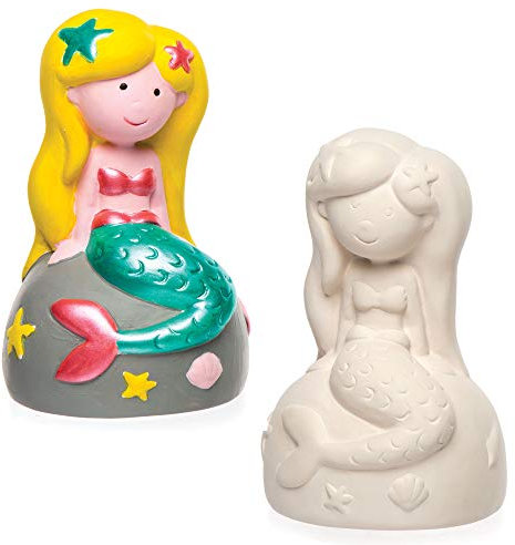 Baker Ross AR519 Mermaid Piggy Banks-Pack of 2, Ceramic Coin Tins for Kids to Paint, Decorate and Display, 13 x 8 x 8 cm