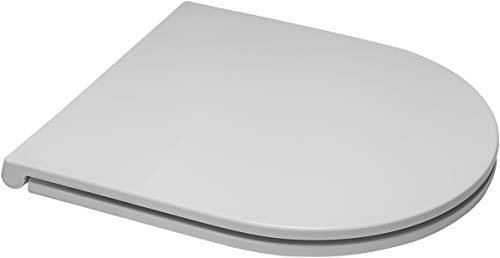 Euroshowers White Slimline Slim D Shape/Oval Shape ONE SEAT Soft Close Toilet Seat with Top Fix/Blind Hole Fittings and ONE Button Quick Release Hinges (Short D Slim)