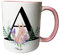 The Supreme Gift Company Personalised Rabbit Floral Initial 10oz Ceramic Mug - Gifts for him - Pink Inner