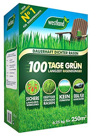 Westland Fertilizzante 100 Giorni Prato Verde, 6,25 kg, 250 m² – Fertilizzante a lunga durata, granulato fine, concime ideale per tagliaerba