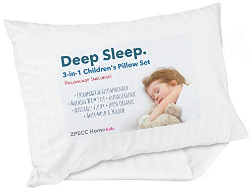 ZPECC Toddler Pillow with Pillowcase - 13x18 Organic Cotton Hypoallergenic Kids Pillow, Baby Essentials for Travel Crib Daycare Stroller (Intended for Age 2 and up) White Stripe