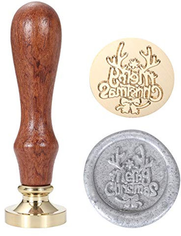 Mogokoyo Weihnachten-Serie Siegelstempel Rosenholz Wachs Stempel Dekorativer Siegel Petschaft Holzgriff Brief mit verschidene Gravur für Weihnacht (#1- Merry Christmas)