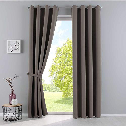 Gardinenbox Vorhänge Blickdicht »Newyork« Taupe HxB 245x140 cm 2er-Pack Thermo-Gardinen Verdunkelungsvorhang Blackout Ösen schalldämmend ÖKOTEX UV-Schutz Raffhalter, 201920600-2
