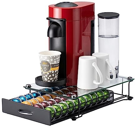 Rice rat Vertuo, Cassetto porta capsule per Nespresso, con vetro, per armadietto, Vertuoline, per bancone (capsule classe 40 (con manico))