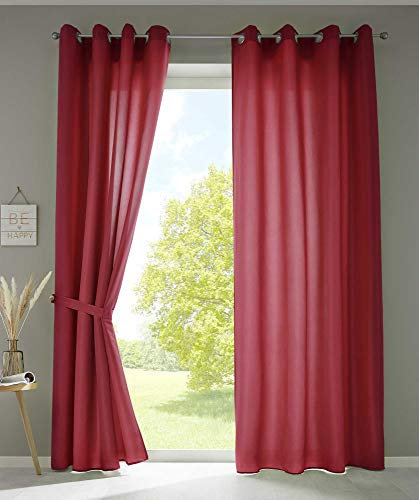 Gardinenbox 2er Set Vorhänge Schal Ösen »Berlin« HxB 225x140 cm Bordeaux Blickdicht Microsatin Lichtdurchlässig Uni Matt, 20405N2