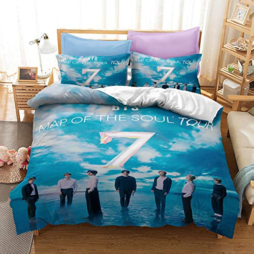 NICHIYO BTS Bettwäsche Set - Bettbezug und Kissenbezug,Mikrofaser,3D Digital Print dreiteiliger Bettwäsche(Bettbezug + Kissenbezüge) (1,Single 135 * 200cm)