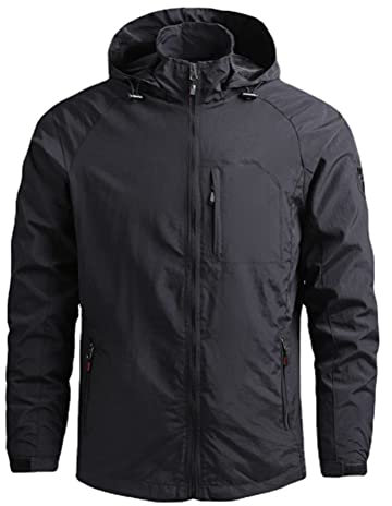 Minetom Hommes Veste de Randonnée Imperméables Softshell Coupe-Vent Outdoor Printemps Automne Sportif Manteau avec Capuche A Noir L