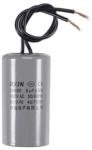 sourcing map CBB60 Run Capacitor 8uF 450V AC 2 Wires 50/60Hz Cylinder 66x35mm for Air Compressor Water Pump Motor