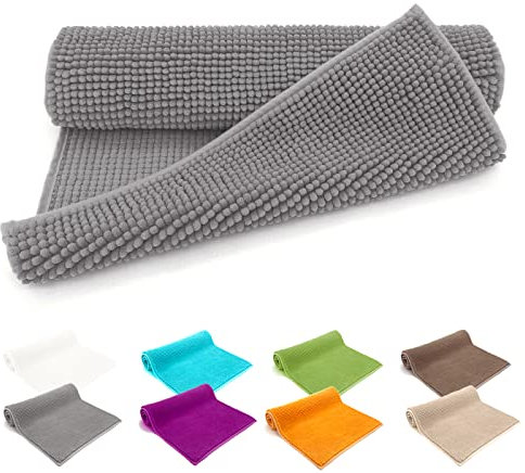 heimtexland ® Badvorleger Chenille Super Flauschig Saugstark Badteppich Badematte Ökotex Typ771 Grau 70 x 120 cm