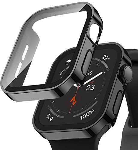 Recoppa 2 Stück Apple Watch Schutzhülle 44mm, wasserdichte Hülle mit Displayschutz aus Glas für Apple Watch Series 6/SE/5/4, Schwarz*2