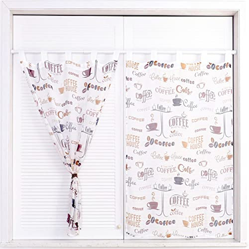 Dalina Textil -Cortina de Cocina Translúcido Estampado, Visillo Transparente para Cocina, Comedor, Marco de Puerta 2 Piezas Tejido Gasa Fina 100X140CM