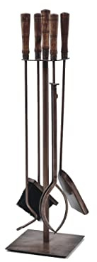 Ivyline Fireside Companion Set in Antique Copper with Stand - Poker, Grabber, Brush & Dustpan - Modern Fireplace Tools - H74 x W20.5 cm