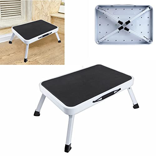 Small Safety Folding Step Ladder 1 Step, Compact Anti-Slip Mat Tread Wide Ladder Step Stool, Lightweight Steel Kitchen Garden Bathroom Stepping Stool, Step Stool Stepladder 150KG Max Capacity