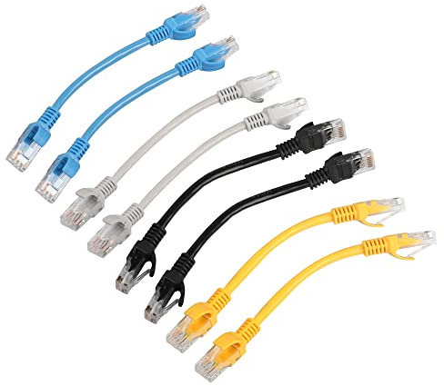 RIIEYOCA Lot de 8 câbles de raccordement Ethernet Cat5e courts, cordon réseau LAN RJ45 sans accroc pour routeur, modem, commutateur, serveur - Couleurs mélangées - 0,15 m