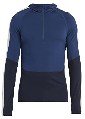 Icebreaker Merino Herren Standard 200 Sonebula Langarm Base Layer Half Zip Hood Top, Midnight Navy/Royal Navy/Snow, XX-Large