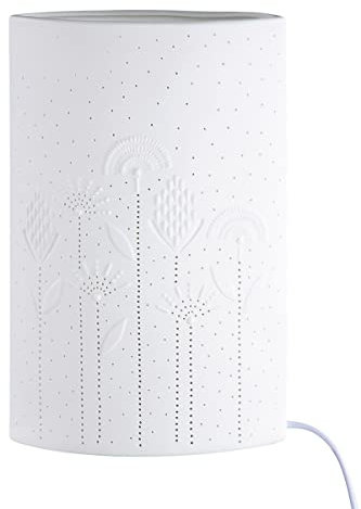 GILDE Deko Lampe Tischlampe Flowers - aus Porzellan mit Blumen Motiv - Farbe: weiß - Frühling Deko Wohnzimmer - E 14, max 40 Watt - Höhe 28,5 cm