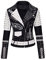 Giolshon Femmes Similicuir Veste Clous Rivets Floral Moto Court Revers Blousons 0376 Noir XXL