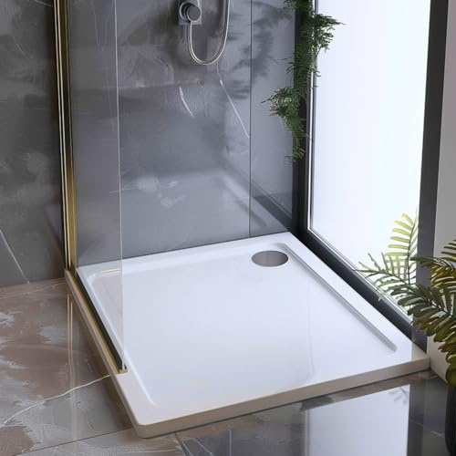 Go Bathrooms Shower Tray 800 x 800mm White Square Shower Tray 40mm Low Profile Enclosure Stone Resin Acrylic Capped Cubicle Tray