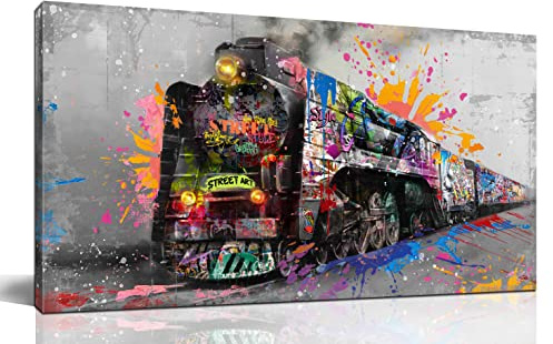 JKWALL77 Graffiti-Zug-Wandkunst – Banksy Leinwand-Wandkunst für Wohnzimmer – Moderne Kunst-Wanddekoration, fertig zum Aufhängen, Größe 101,6 x 50,8 cm