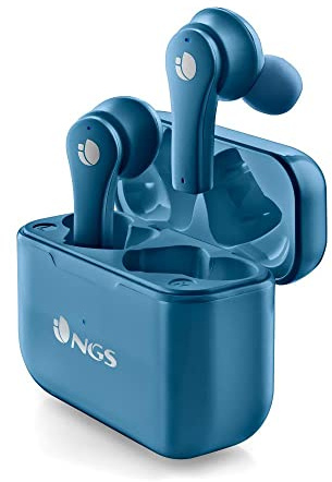 NGS ARTICA Bloom Azure - Auriculares inalámbricos compatibles con tecnología Bluetooth y TWS, Base de Carga, 24h de autonomía, micrófono, Control táctil, Azul.