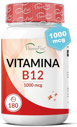 VitaminPure VITAMINA B12 1000mcg ad Alto Dosaggio, 180 Micro-Compresse di B12 Vitamina, Migliora il Metabolismo Energetico, Sistema Immunitario, Stanchezza e Affaticamento