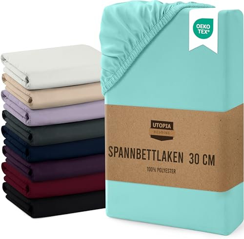 Utopia Bedding - Spannbettlaken 140x200cm Bis 30 cm - Spa Blau - Oeko-Tex Zertifiziertes - Gebürstete Mikrofaser Spannbetttuch