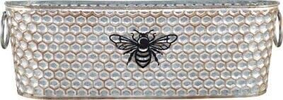 Fyne-Finds 40cm Metal Trough Window Box Honey Comb Bumble Bee Plant Pot Tin Pail Planter Gold Decor Weatherproof