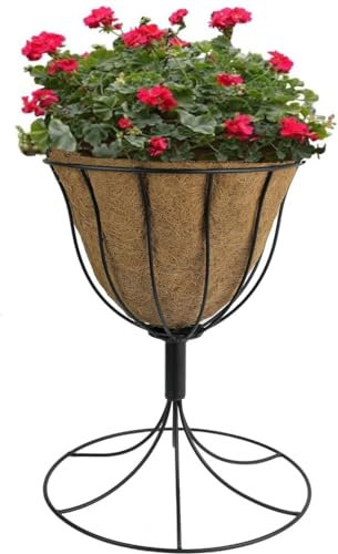 Bell Shaped Jardiniere Planter Coco Liner Raised Metal Frame Freestanding Natural Coconut Planter Outdoor Plant Stand Garden Décor Basket Decoration for Flowers Plants Floral Displays