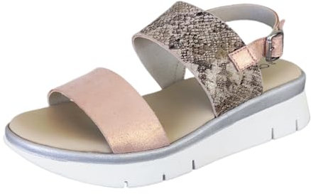 Sandali donna Cinzia Soft Art. IV10627 zeppa bassa fascia e chiusura con cinturino in pelle laminata (Rosa Cipria, numeric_37)
