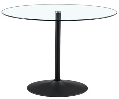 HABITMOBEL Mesa Redonda de Comedor Cristal Templado con Pata Metalica Central Color Negro 110cm