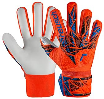 Reusch Attrakt Starter Solid Finger Support Junior Torwarthandschuhe Kinder Jugendliche Fußballhandschuhe Fingerprotektion für alle Wetterbedingungen und Spielfeldoberflächen, orange-blau, 5