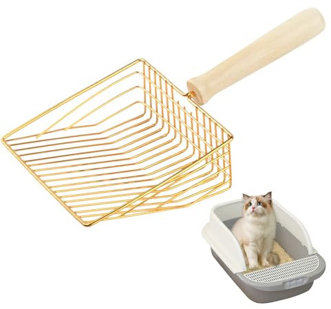 Pala de Metal para Arena de Gatos, Pala de Arena para Gatos con Mango de Madera, Herramienta de Limpieza para Arenero de Gatos, Pala de Limpieza para Mascotas como Gatos y Perros