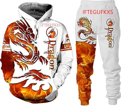 RIAAJ Sweat à capuche pour homme avec motif dragon chinois imprimé en 3D - Pull ample - Dragon chinois - T-shirt de sport - Jogging - Ensemble de sport, F4., XL